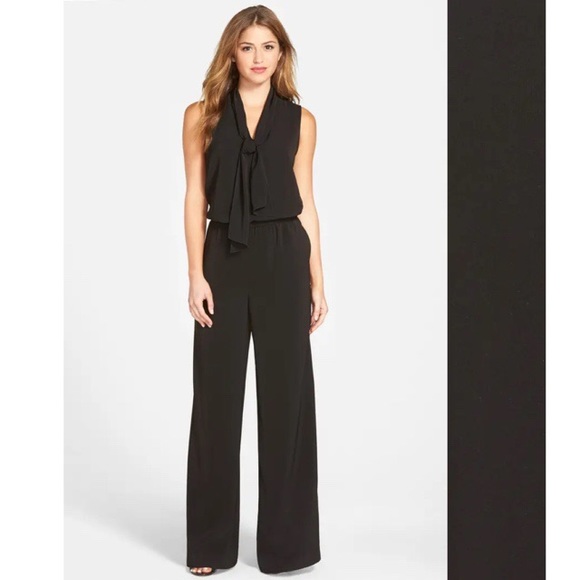 Nordstrom Halogen Black Tie Neck Jumpsuit Size Small - Picture 1 of 8